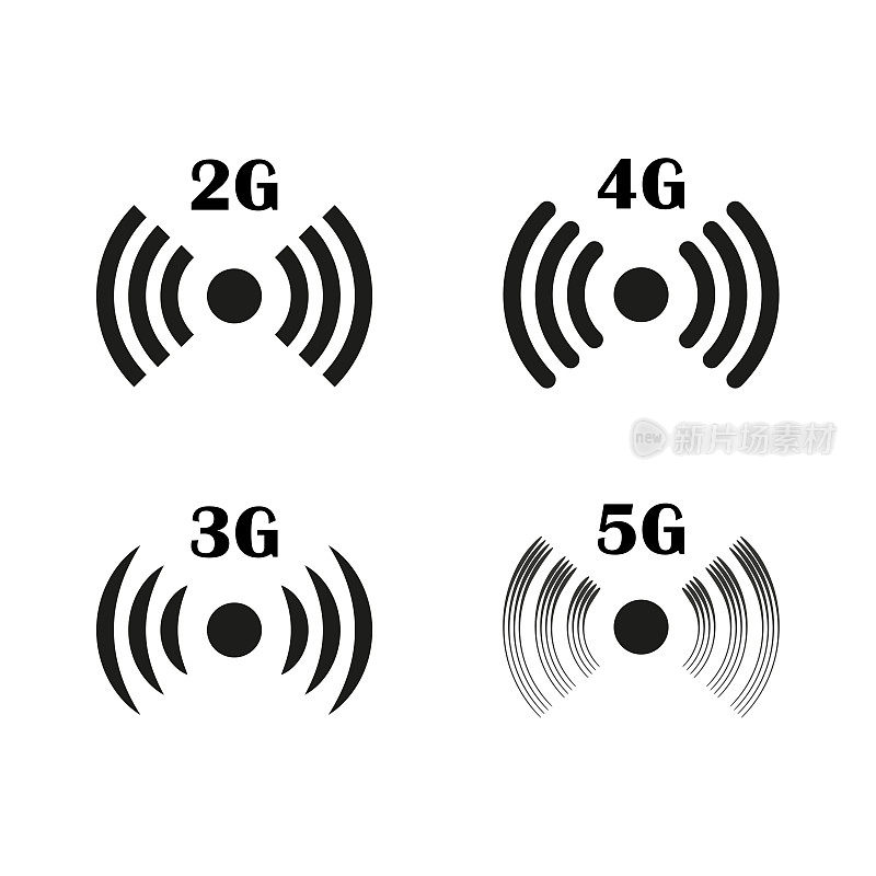 5g, 4G, 3G, 2g背景上隔离的矢量字符集。矢量插图。